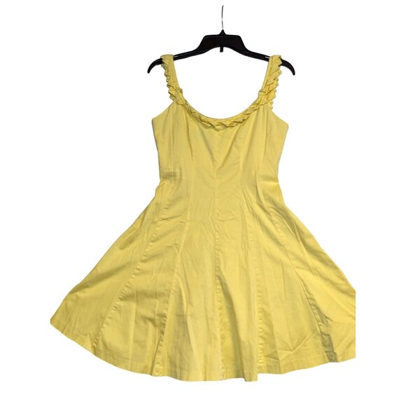 Nine West Yellow Sleeveless Ruffled Dress Size 6 Cotton Blend Fit Flare - Picture 1 of 7